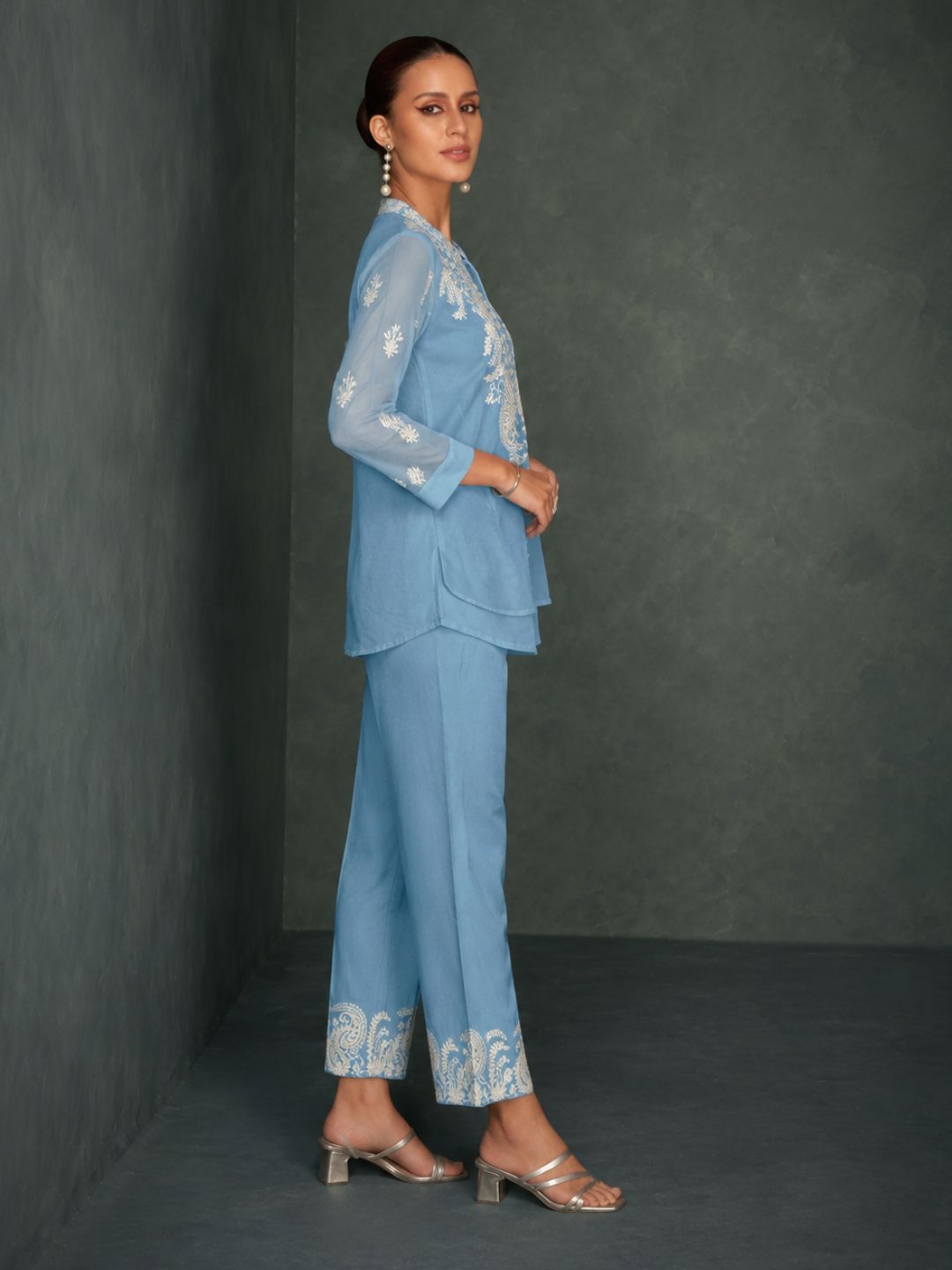 Saba SoftBlue Embroidered 3 pc Co-ord Set