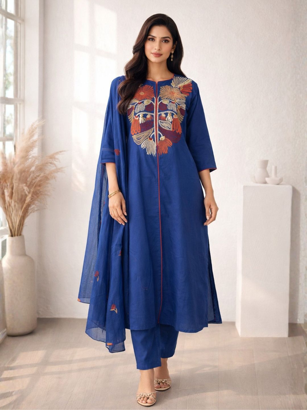 Viyona Ink Embroidered Suit Set