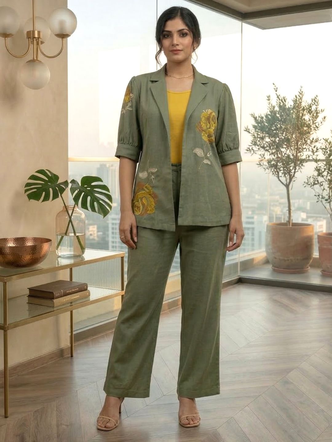 Drona moss embroidery cotton 3 pc co-ord set