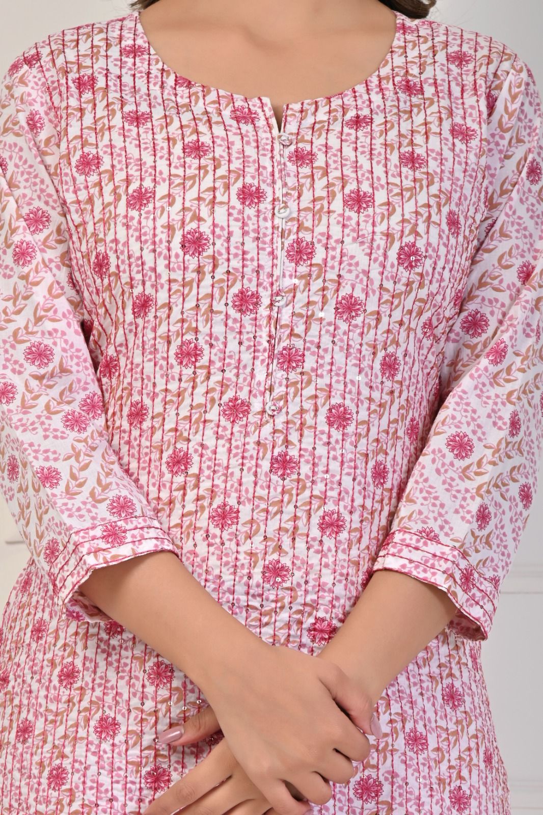 Deval Pink Cotton Kurta Pant Set