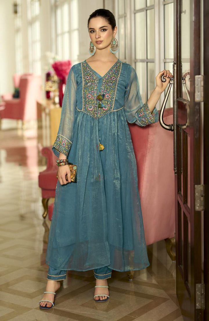 Prema hibis embroidery jacket suit set