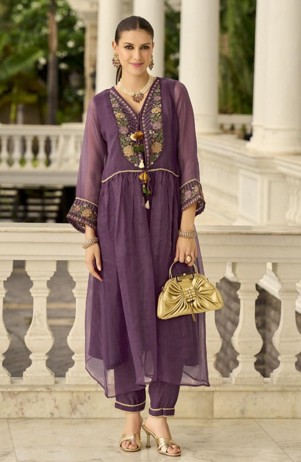 Prema orchid embroidery jacket suit set