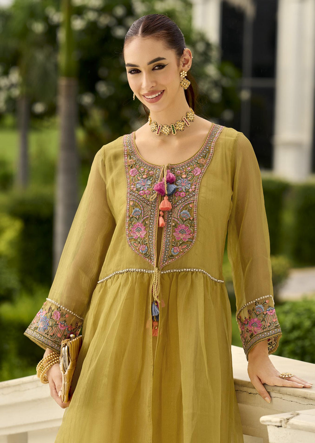 Prema sage embroidery jacket suit set