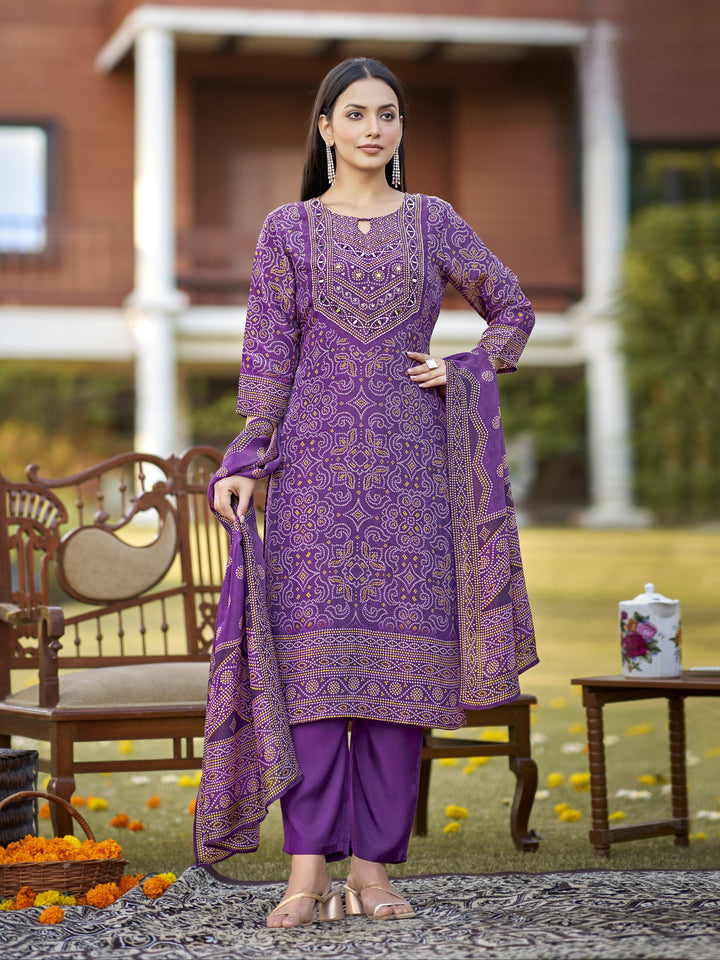 Malti Grape Printed Shimmer Suit Set