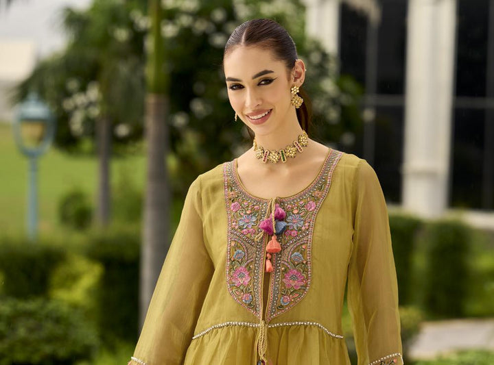 Prema sage embroidery jacket suit set