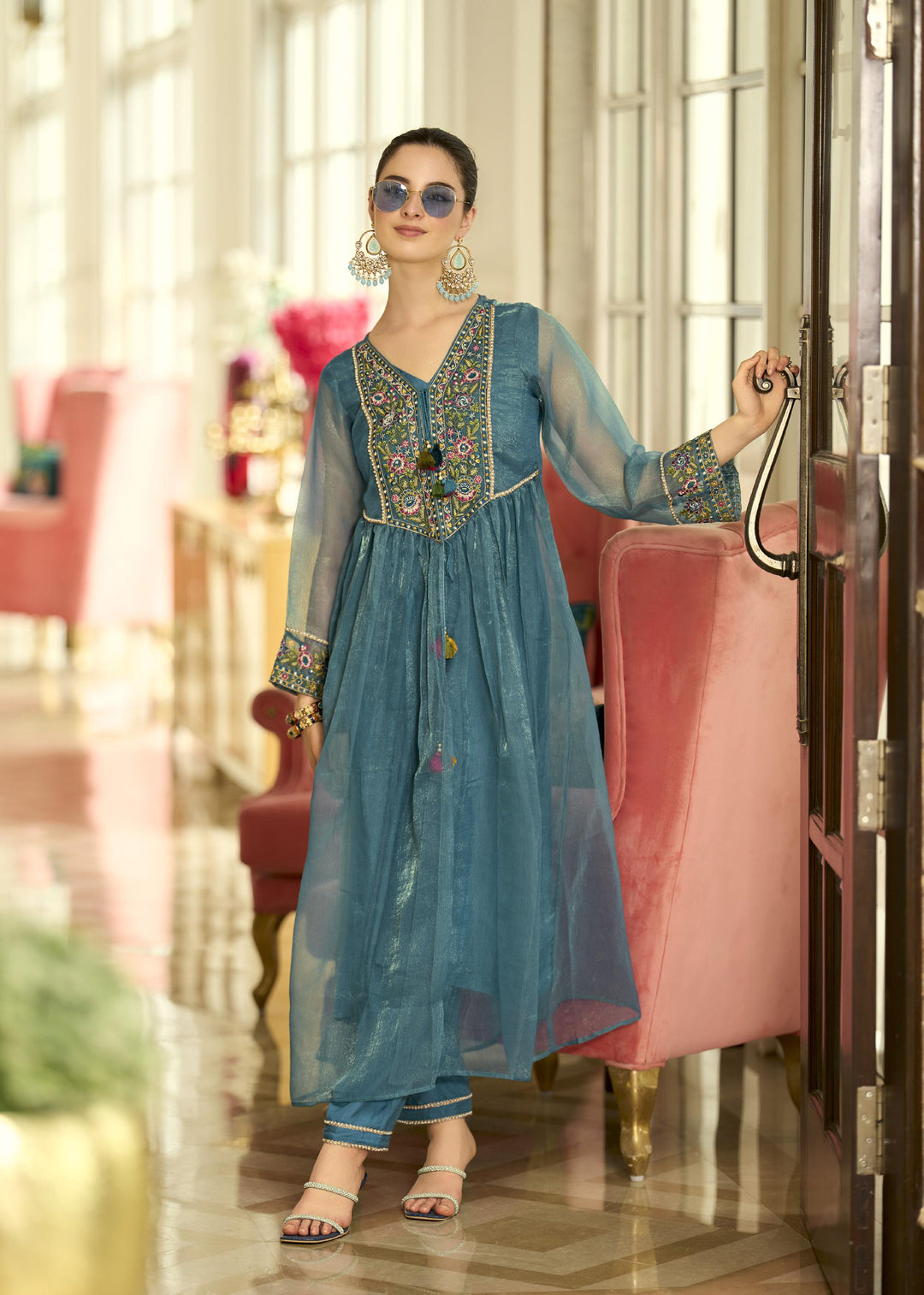 Prema hibis embroidery jacket suit set