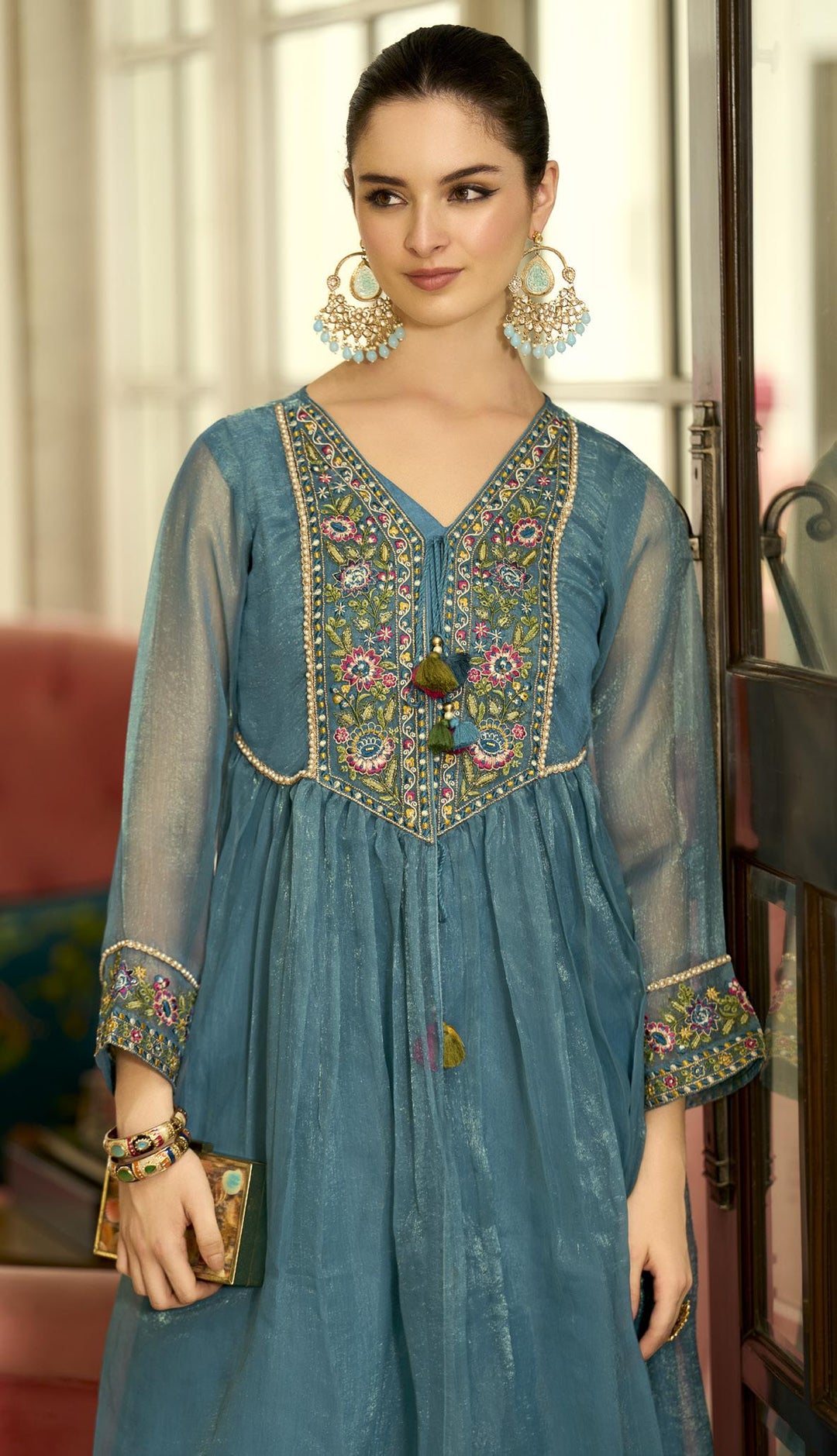 Prema hibis embroidery jacket suit set