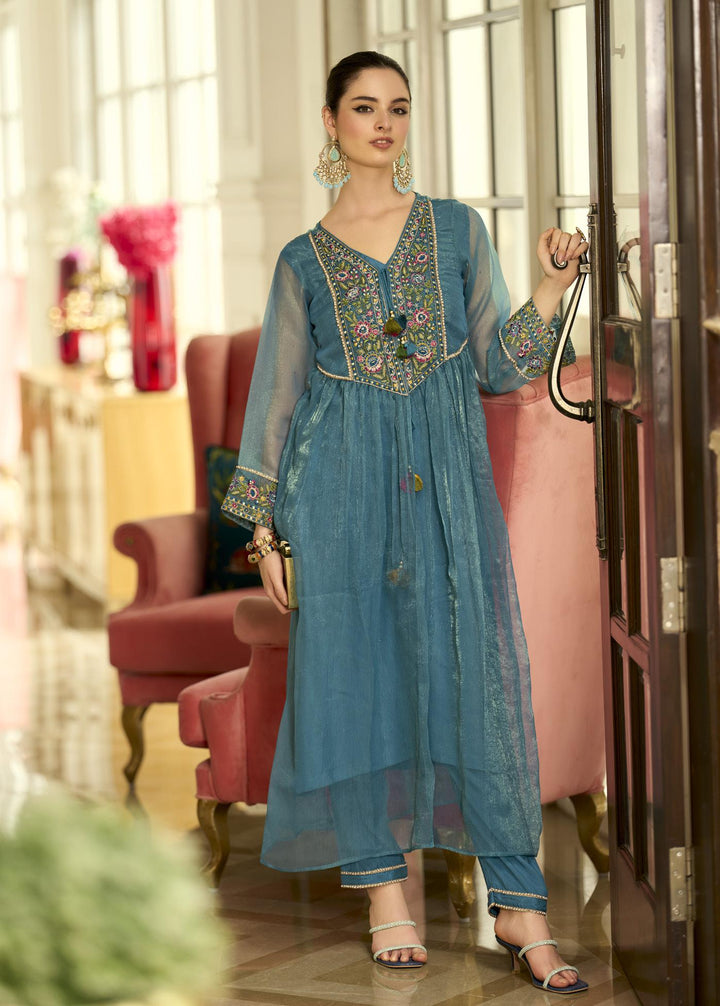 Prema hibis embroidery jacket suit set