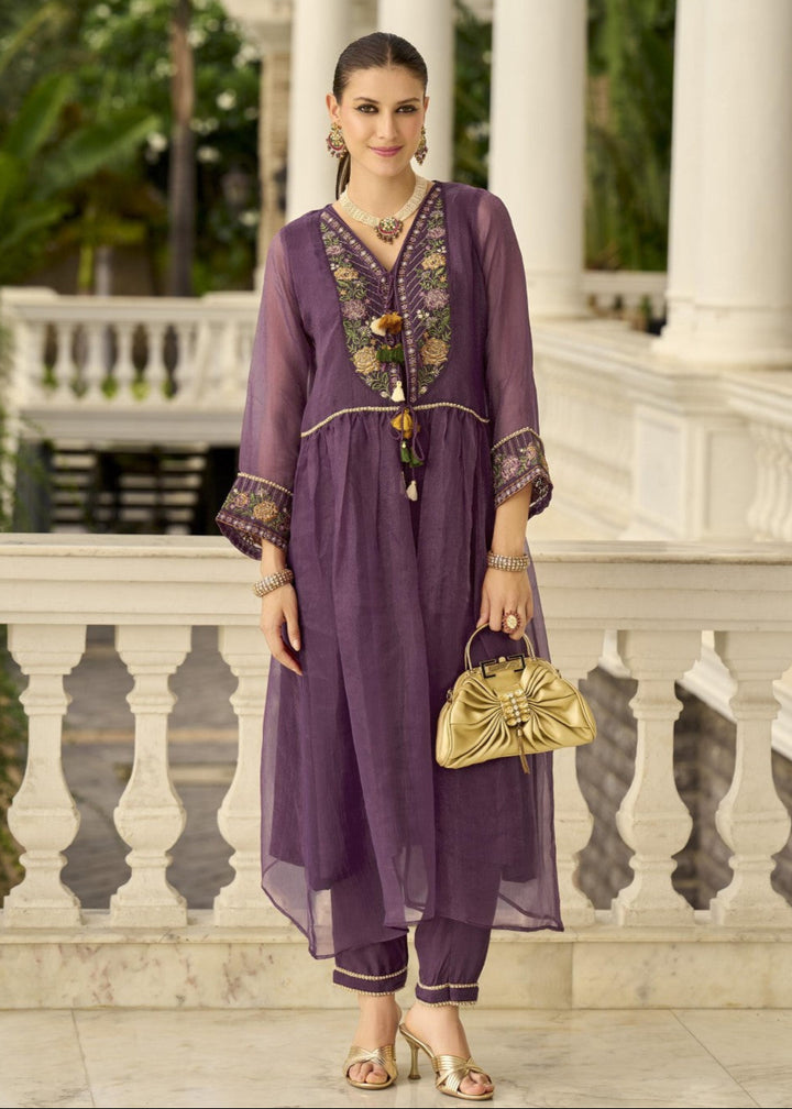 Prema orchid embroidery jacket suit set