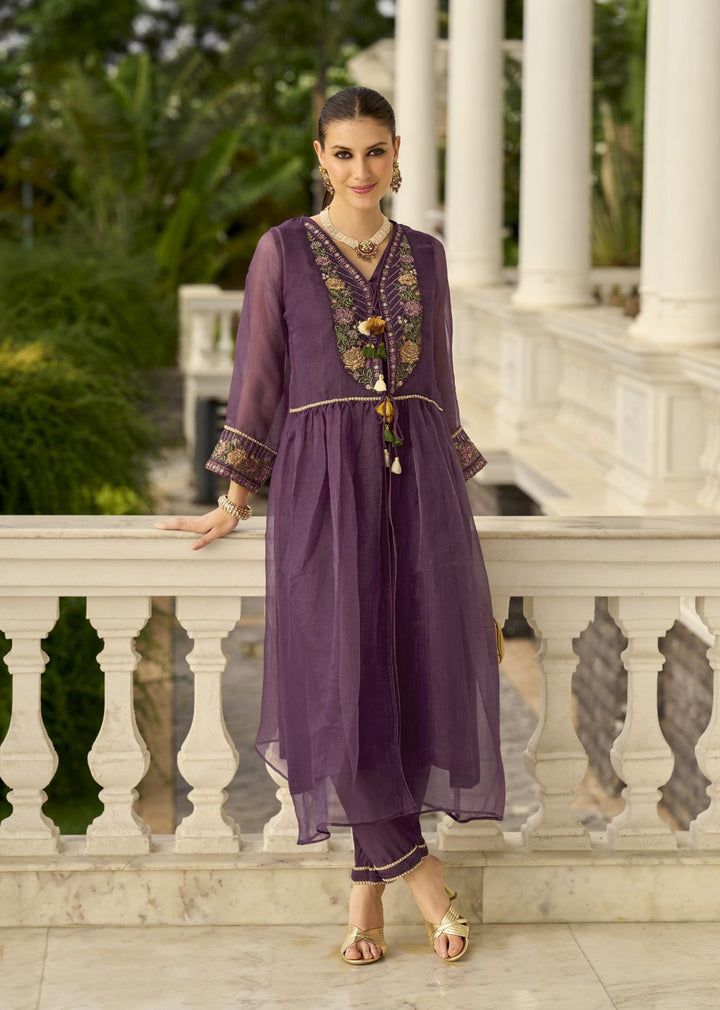 Prema orchid embroidery jacket suit set