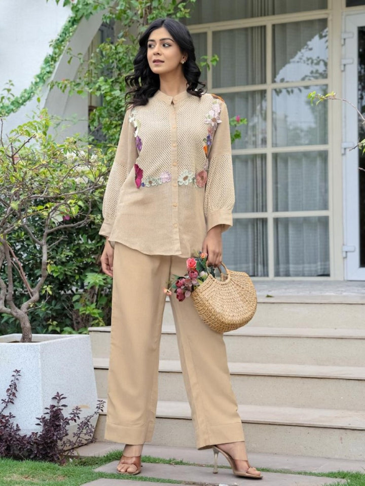 Opela Tan embroidery Co-ord Set