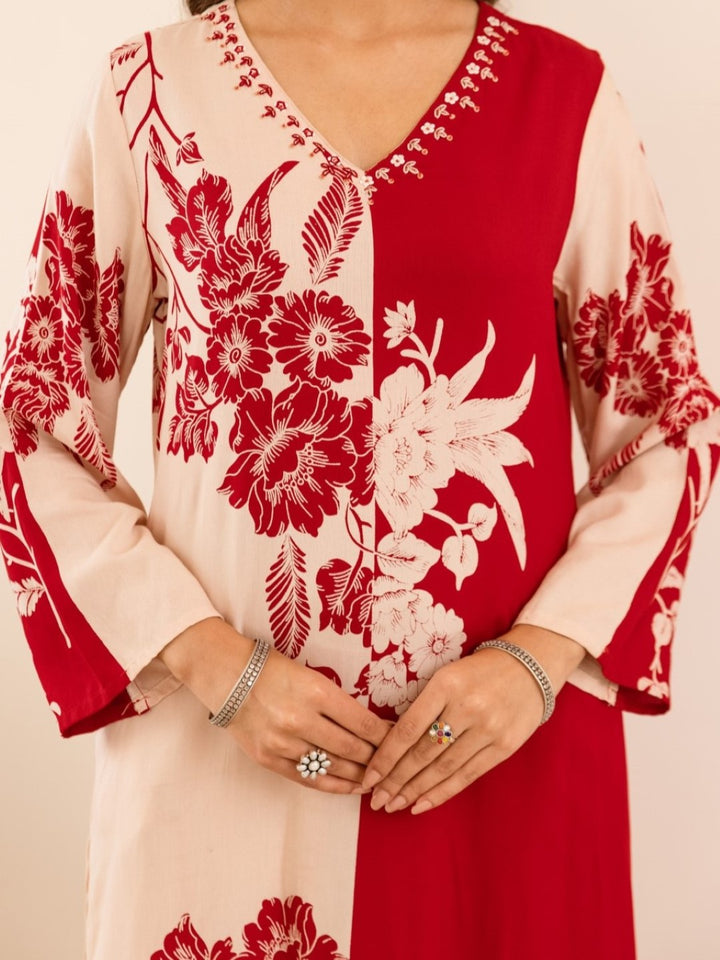 Karen cranberry cotton kurta pant set