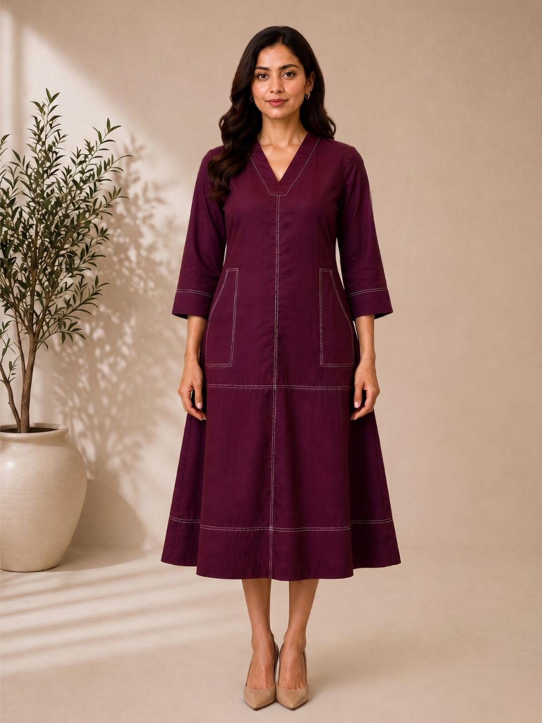 Akshara garnet cotton dress