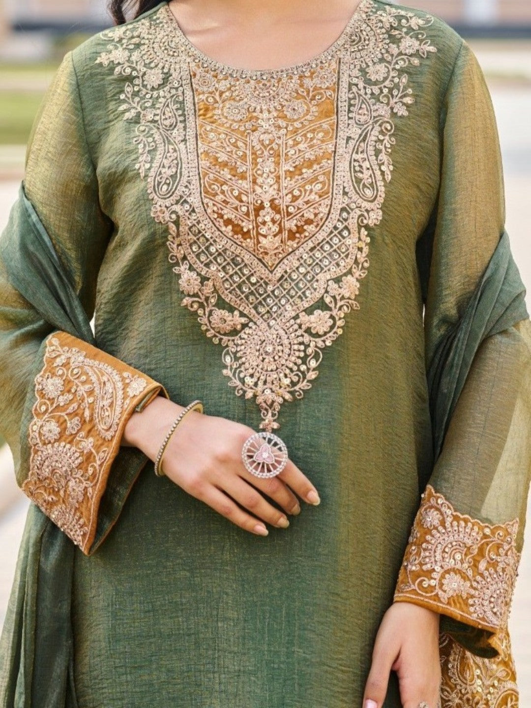Mihika Olive Full Work Premium Suit set