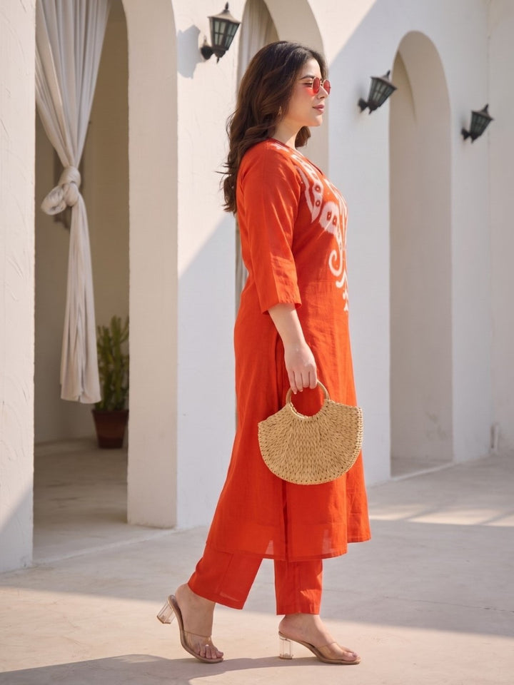 Tatva Apricot Cotton Kurta Pant set