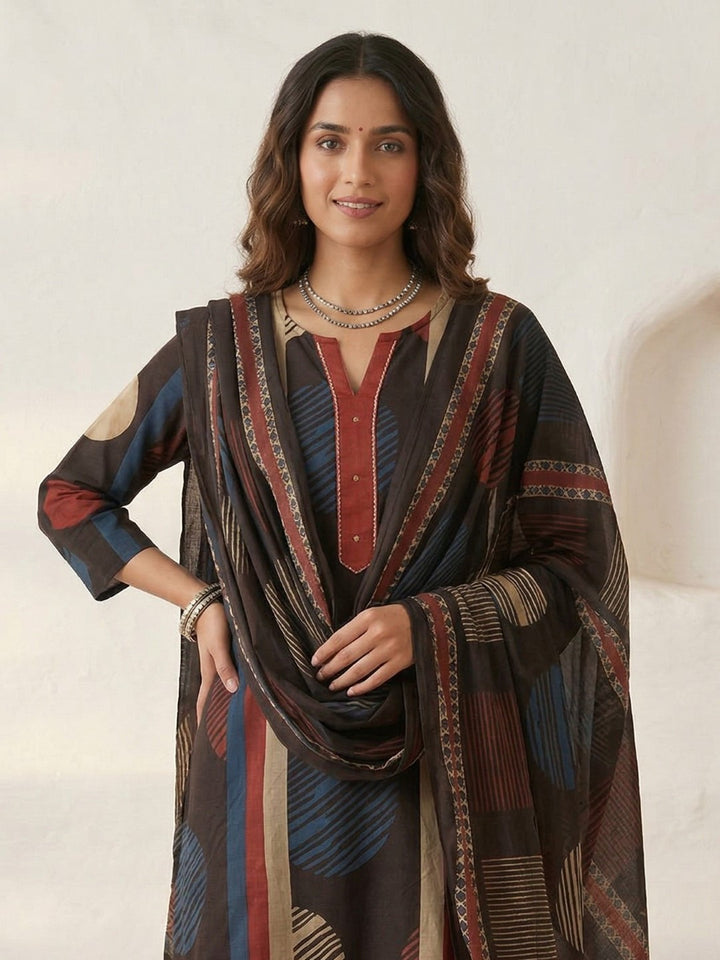 Swades jet cotton printed suit set