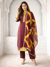 Nabha Wine Printed Work Suit Set