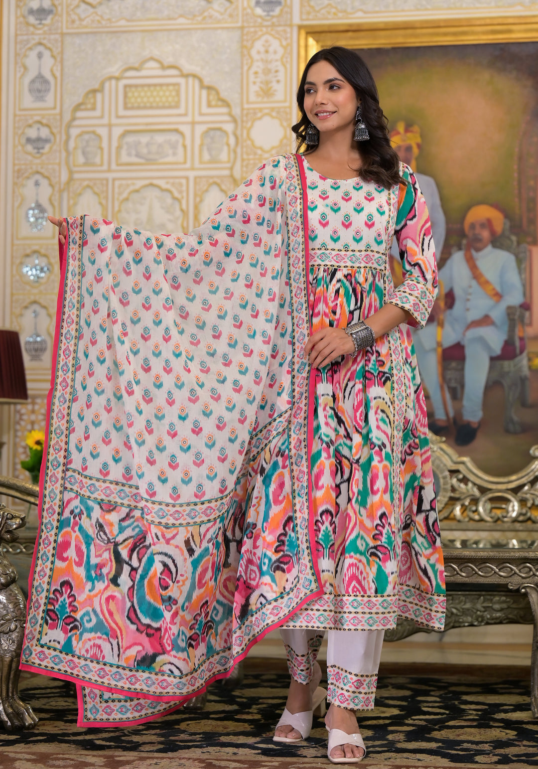 ARANYA VIBGYOR IKAT PRINT COTTON SUIT SET