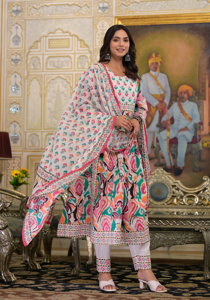ARANYA VIBGYOR IKAT PRINT COTTON SUIT SET