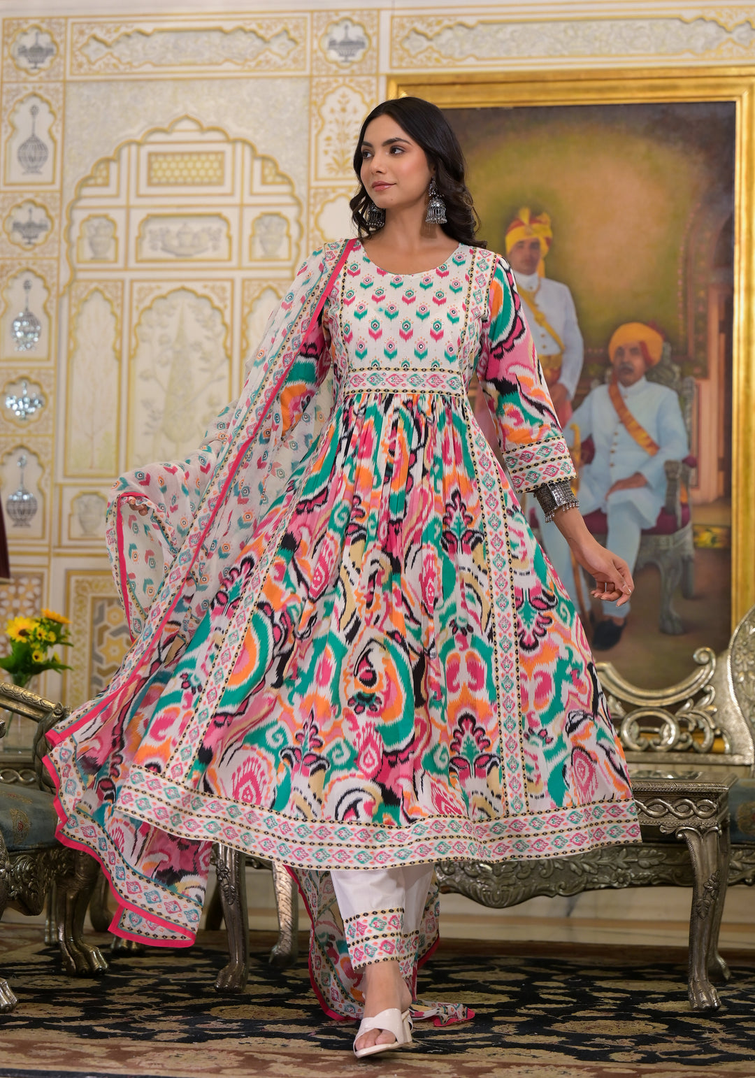 ARANYA VIBGYOR IKAT PRINT COTTON SUIT SET