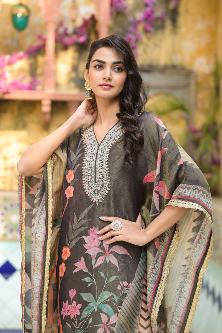 Pavitra Hemlock Shimmer Kaftan pant set