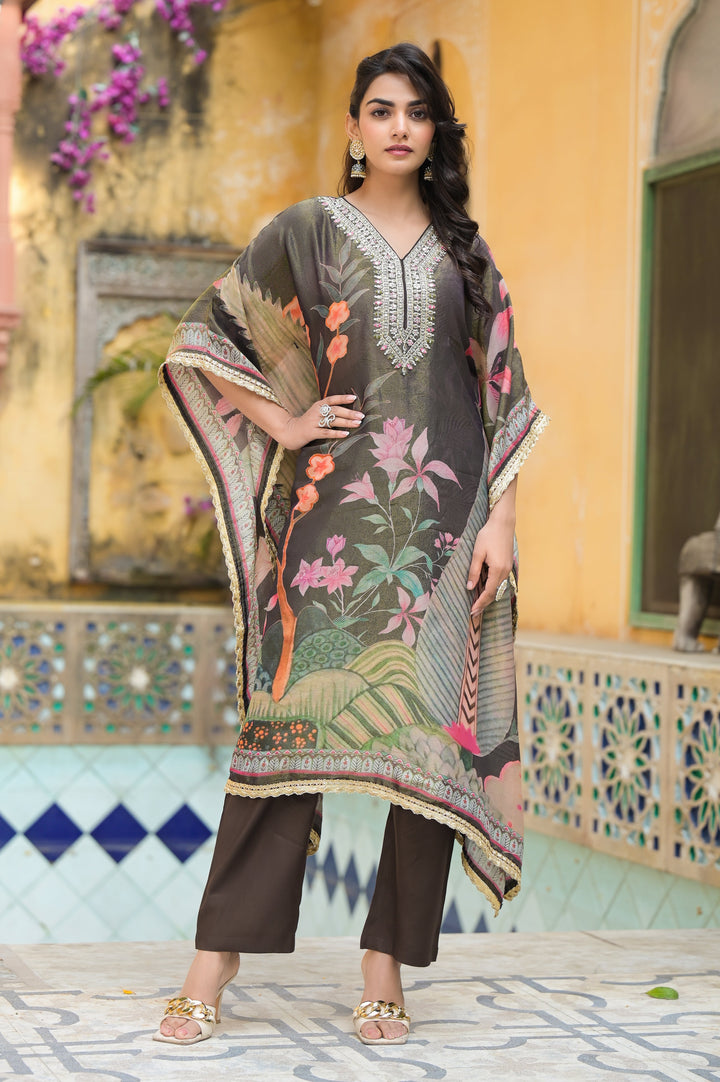 Pavitra Hemlock Shimmer Kaftan pant set