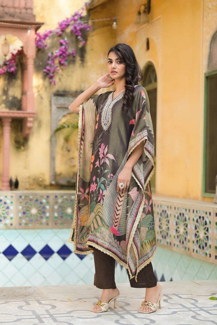 Pavitra Hemlock Shimmer Kaftan pant set
