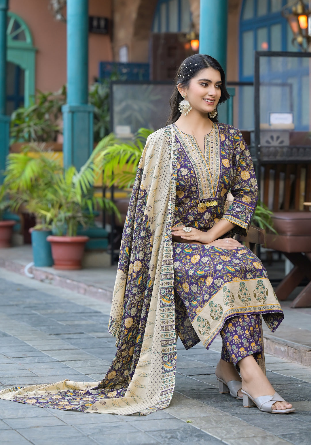 Aranya Plum Premium Pure Cotton Suit Set