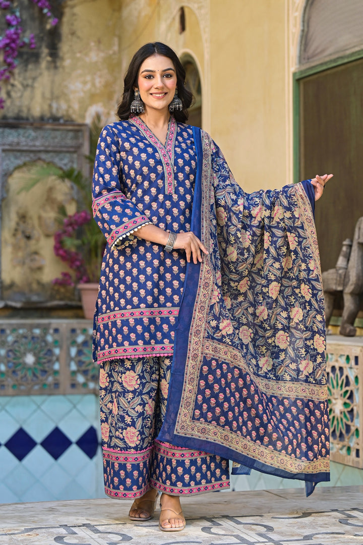 Pavitra Indigo cotton printed suit set