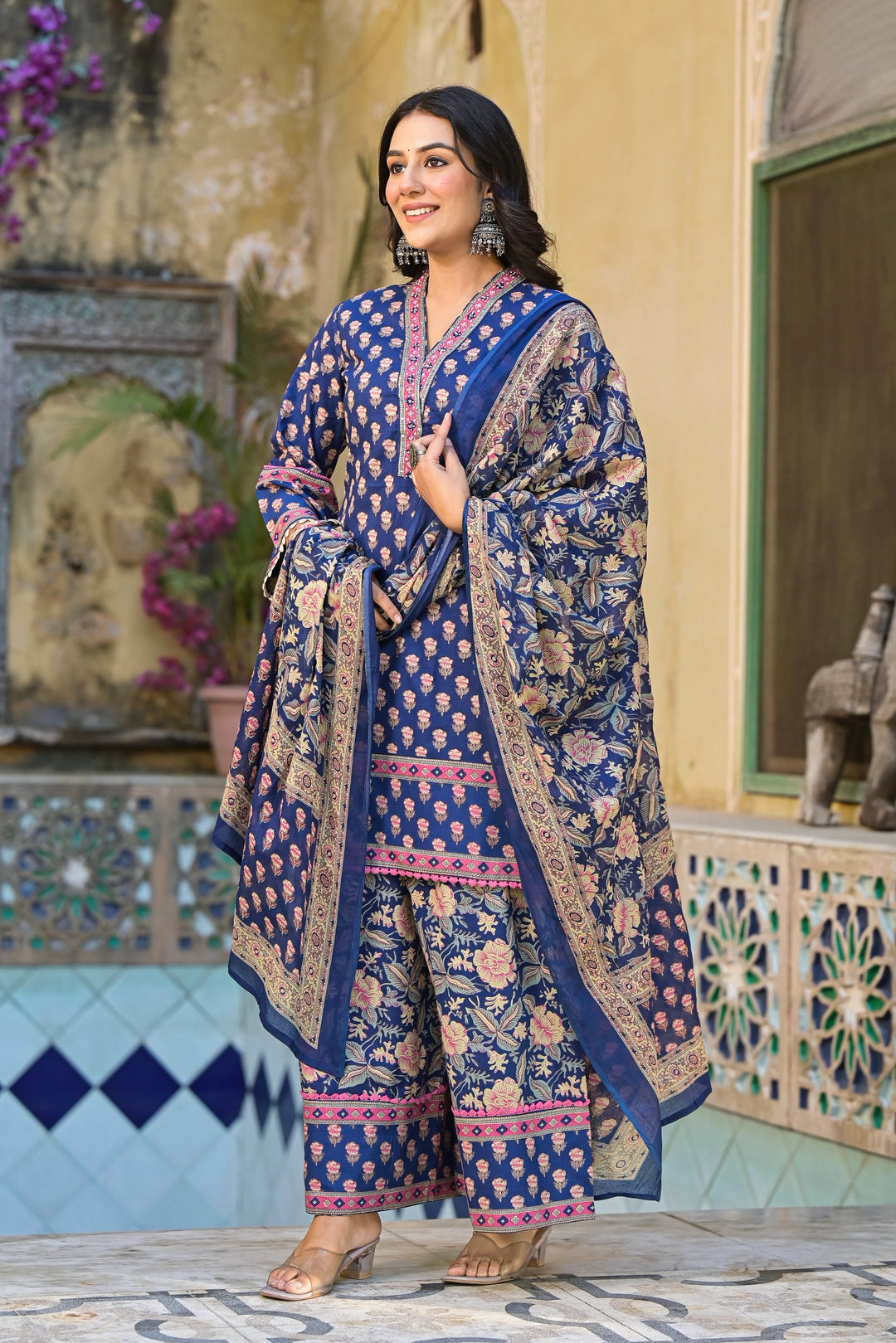 Pavitra Indigo cotton printed suit set