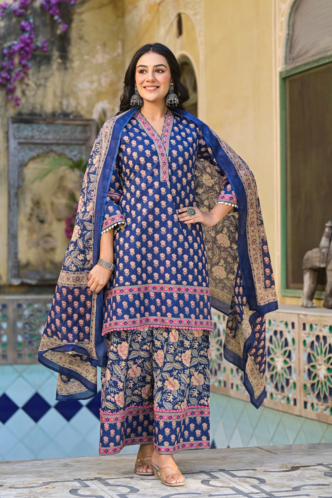 Pavitra Indigo cotton printed suit set