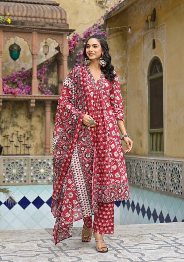 Bodhi Crimson Pure Cotton Suit Set