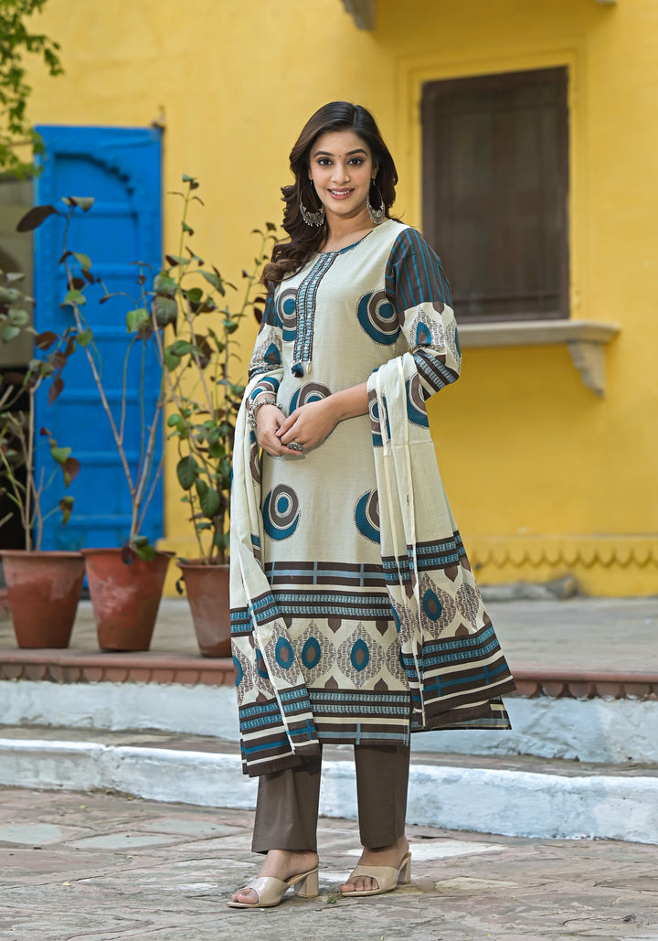 Hiya Ecru Cotton Suit set