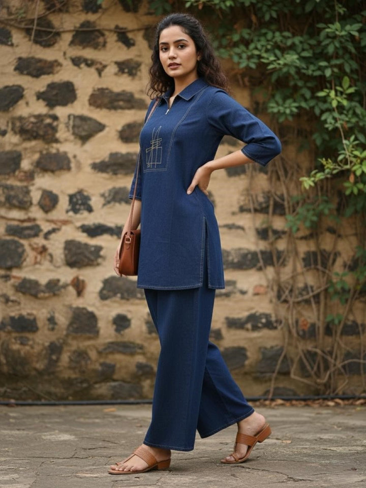Prisha serul embroidery denim co-ord set