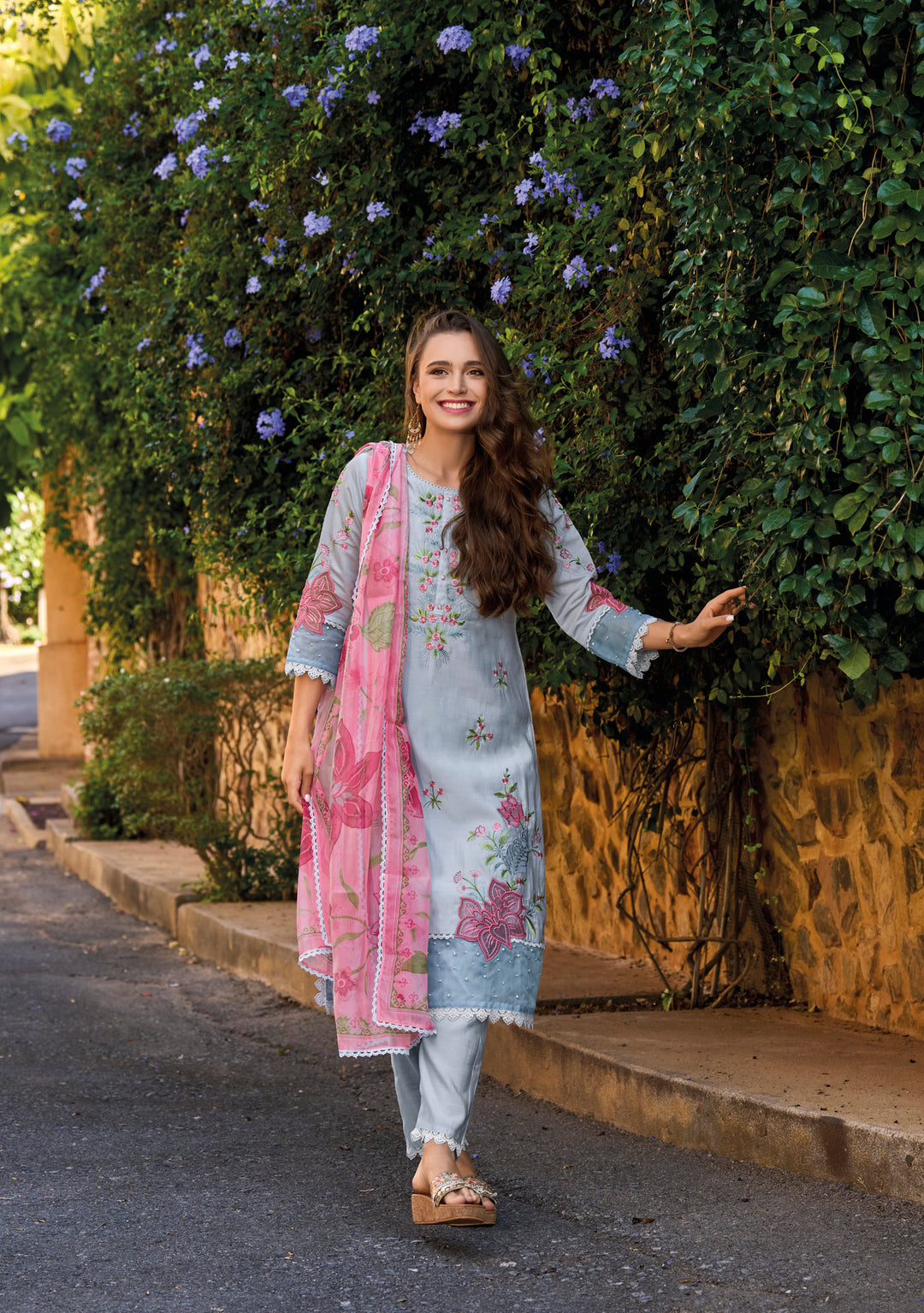 Afia SoftBlue Full Work Pakistani Suit Set