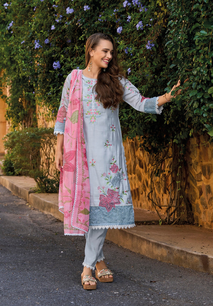 Afia SoftBlue Full Work Pakistani Suit Set