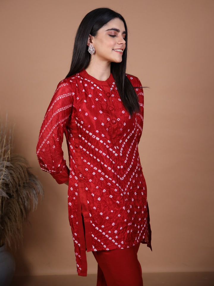 Kalindi Maroon Bandhej Co-ord Set