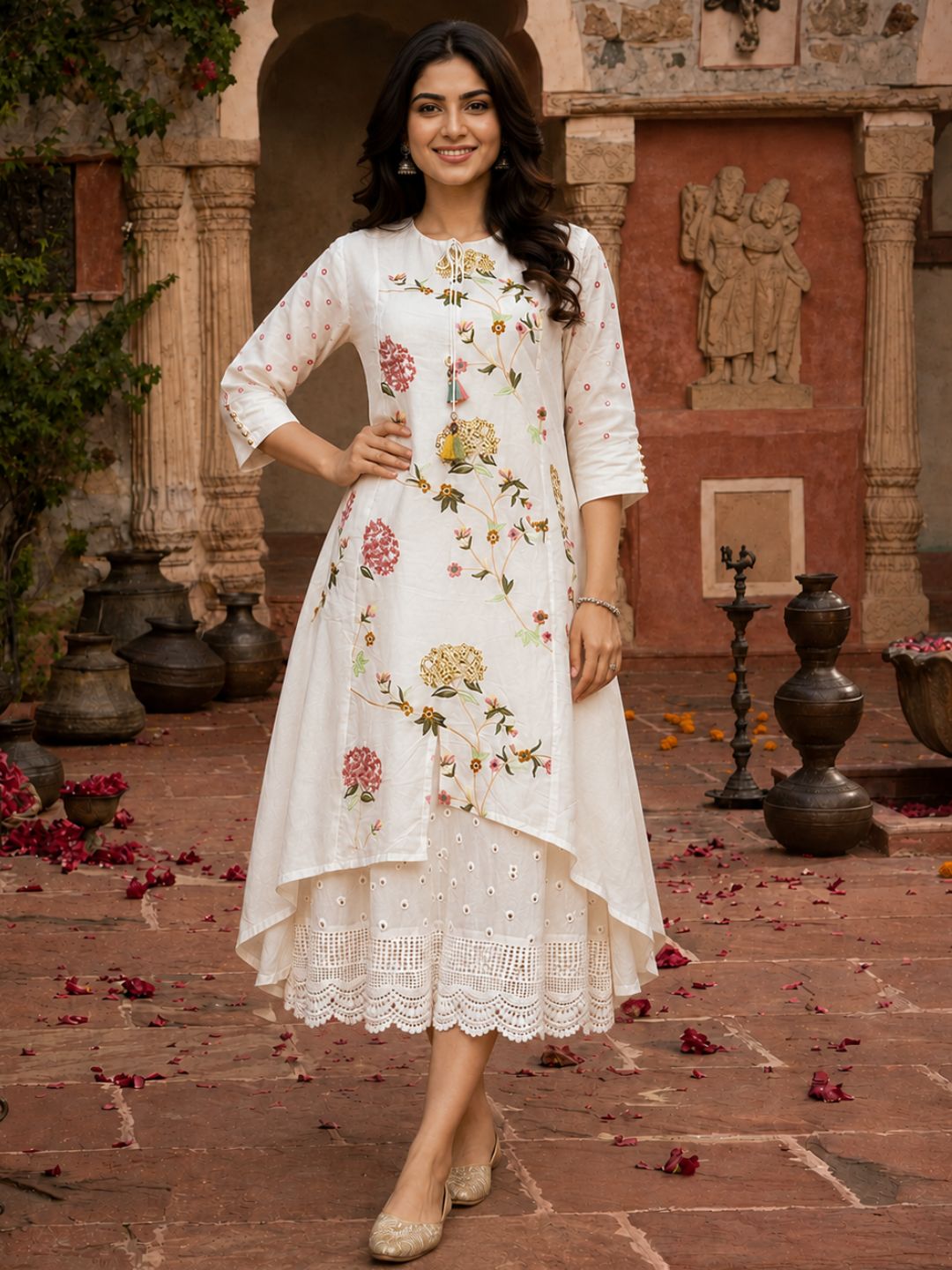 2 pc layered full embroidered dress