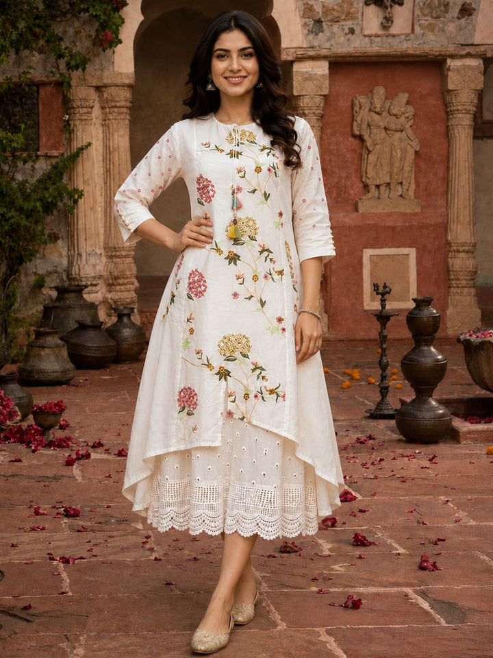 2 pc layered full embroidered dress