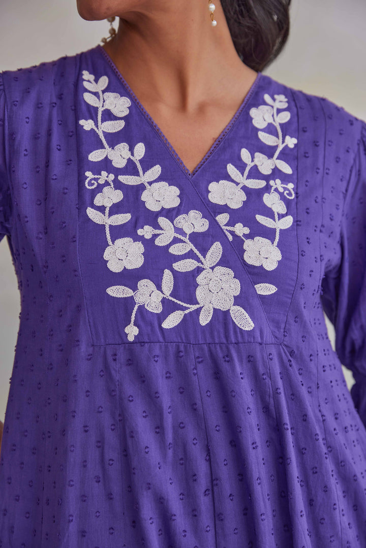 AVANTI PURPLE MIDI SCHIFFLI EMBROIDERY COTTON DRESS