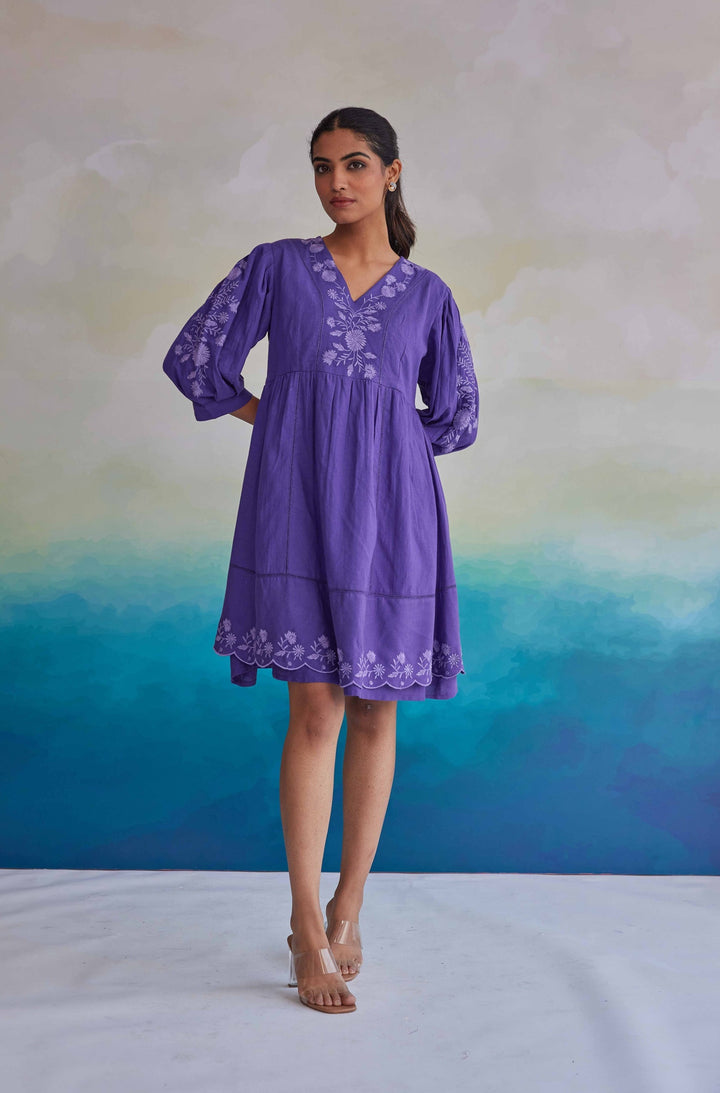 AVANTI ORCHID SCHIFFLI EMBROIDERY COTTON DRESS