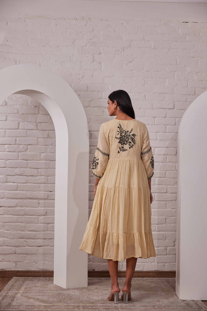 Avanti Beige Embroidery Cotton Dress