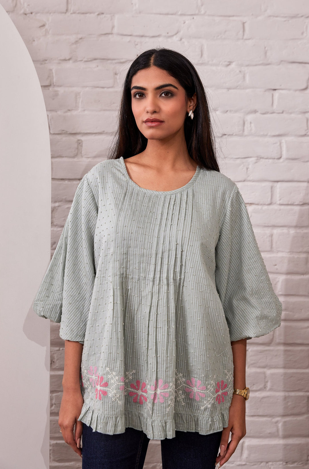 Konkana Fern Cotton Embroidery Top