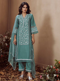 RIMJHIM TEAL EMBROIDERED SUIT SET