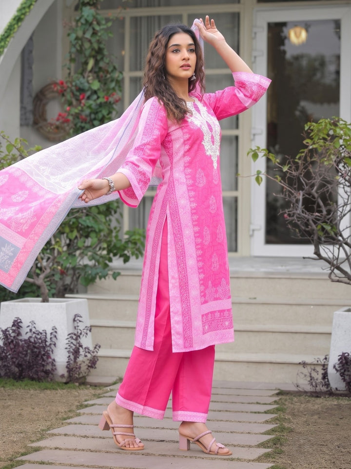 Tridhara Rose Cotton suit set