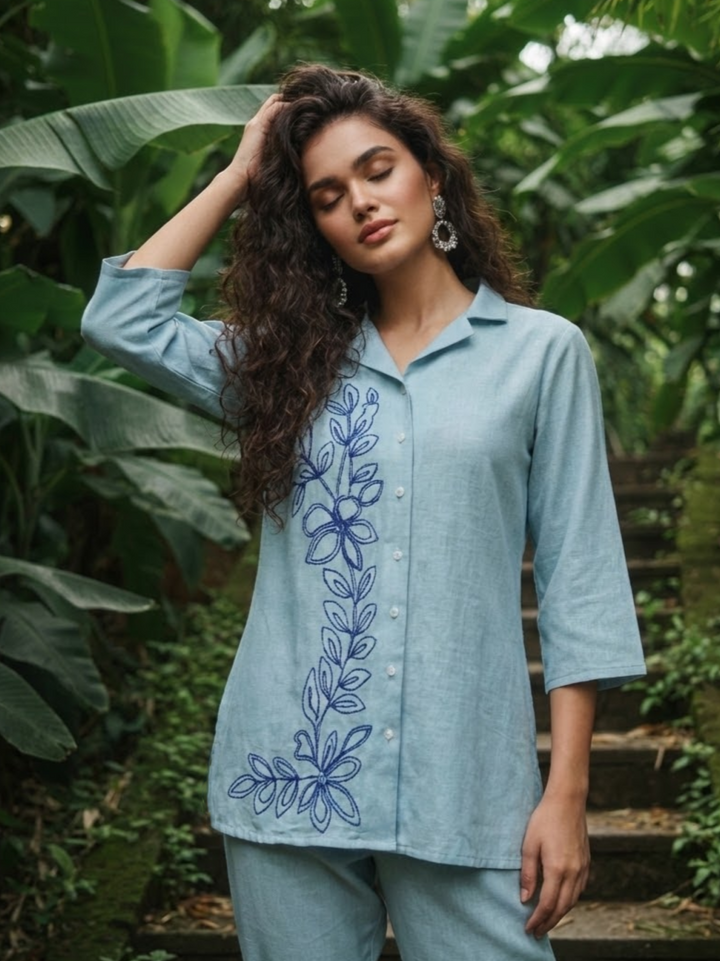 Ivanka SoftBlue Embroidery Co-ord Set