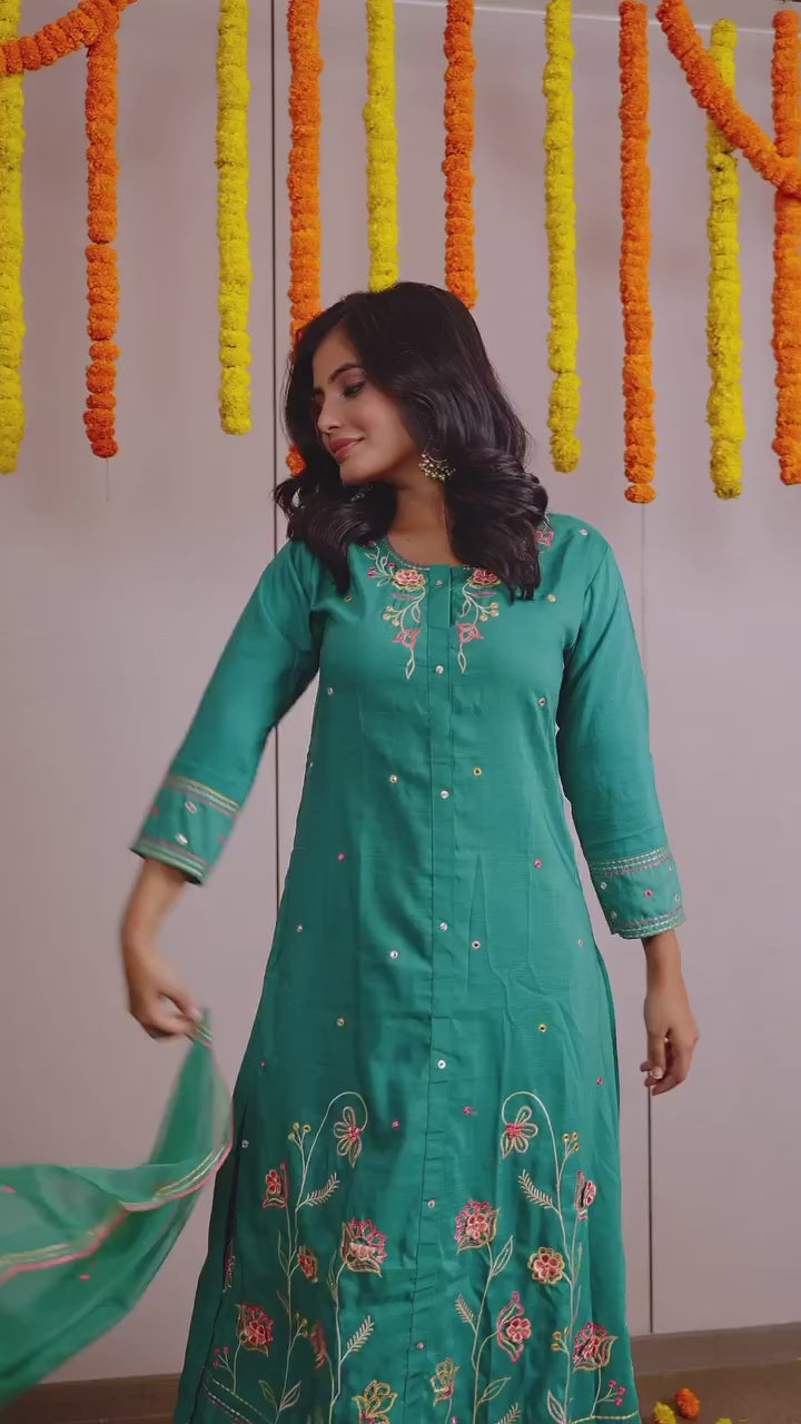 Chetna Teal Full Heavy Embroidery & Handwork Suit Set