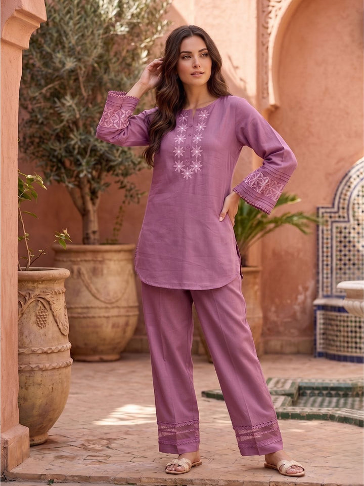 Prisha heather embroidery cotton co-ord set