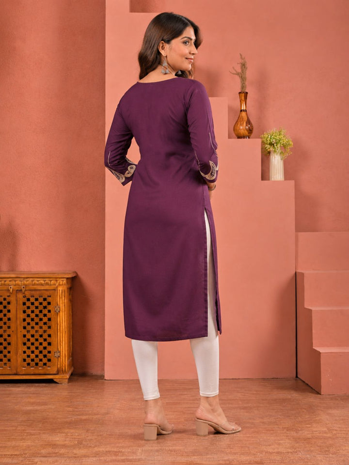 Chandri Wine Embroidered Kurti