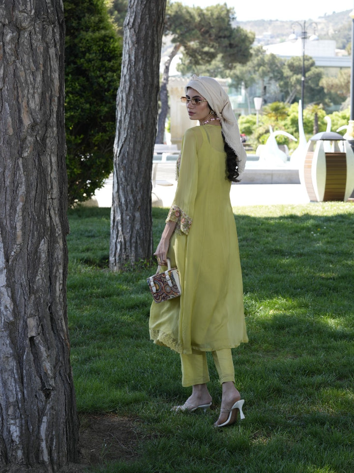 Resha Olive Embroidery Designer Organza Jacket Set